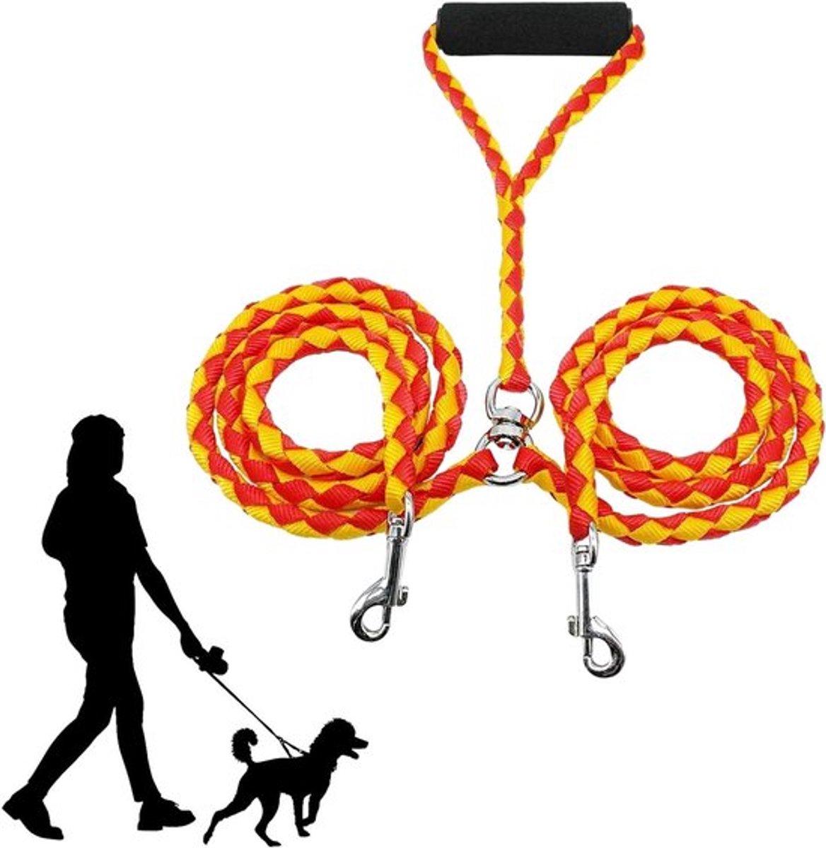 Dubbele Hondenhalsband voor 2 Honden - Geen Klitten, Verstelbaar Nylon Hondentouw met Zachte Handgreep voor Binnen- en Buitenshuis