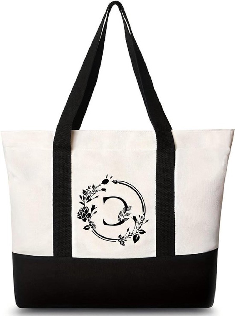 - Canvas draagtas - Bloemenletters - Herbruikbare - Gepersonaliseerd - Strandtas - Vrouwen/mannen - Dagelijks - Reizen - Kruidenier - Picknick - Borduurwerk - Geschikt voor - Diverse gelegenheden - Zwart.