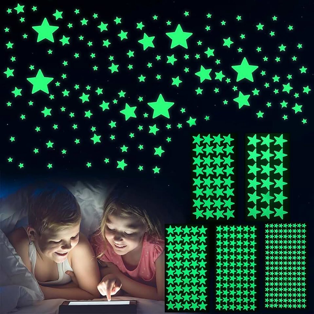 Sterren voor kinderkamer, 316 stuks fluorescerende sterren, zelfklevende sterren en maan voor het plafond, decoratie voor kinderkamer, lichtgevende sterren, decoratieve stickers