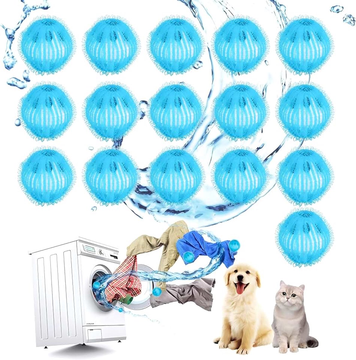 Wasmachine voor het verwijderen van dierenhaar, 16 stuks, wasballen, wasmachine, verwijdert dierenhaar, pluisjes en pluisjes, herbruikbaar voor het verwijderen (blauw) [energieklasse A]