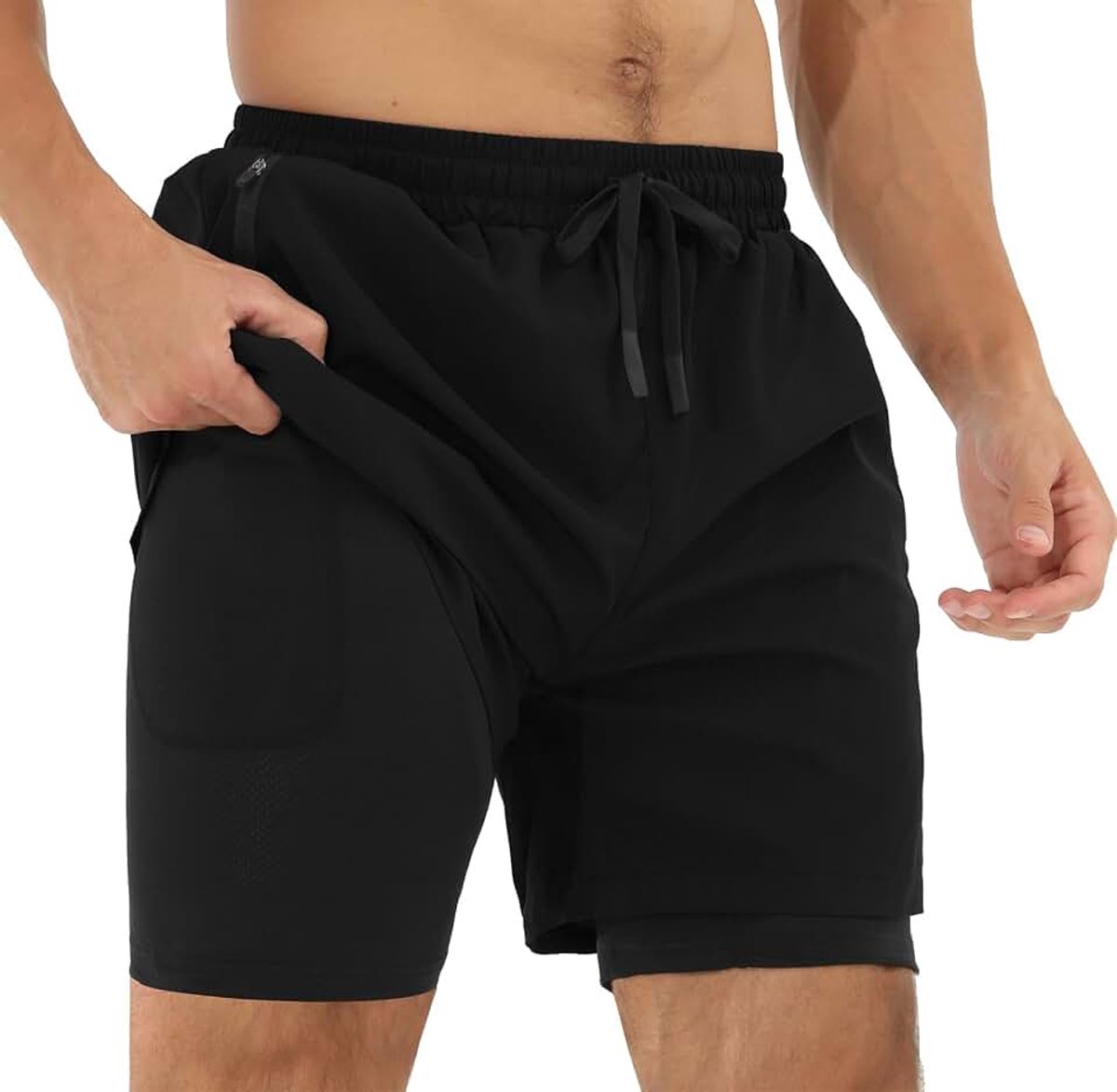 Cortos Hombre Deporte Pantalon Cortos 2 en 1 Secado Snelheid voor Running Fitness Gym