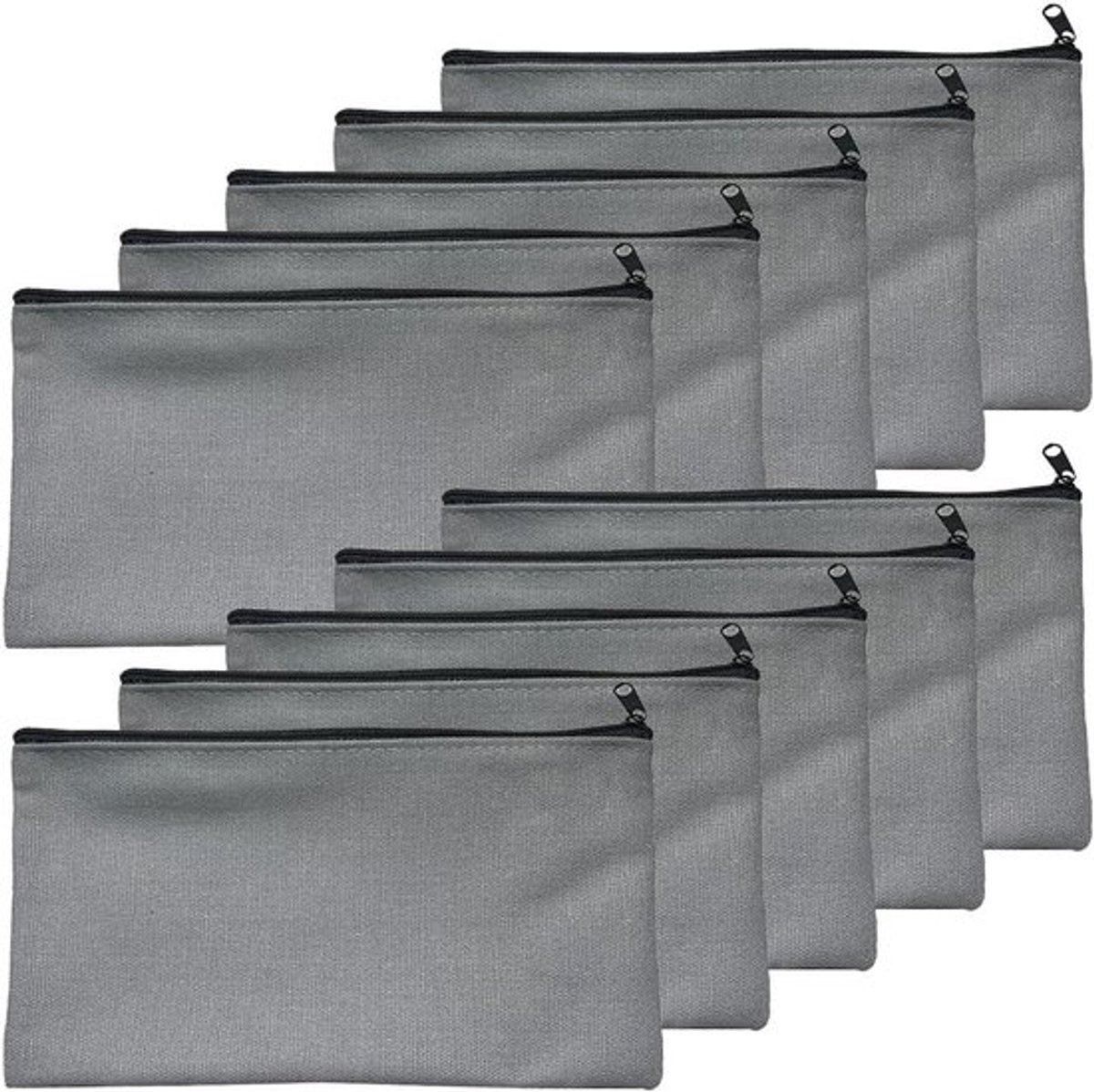 Zakjes met ritssluiting, 21 x 12 cm, grijs, set van 10 voor make-up, opbergen en beschilderen