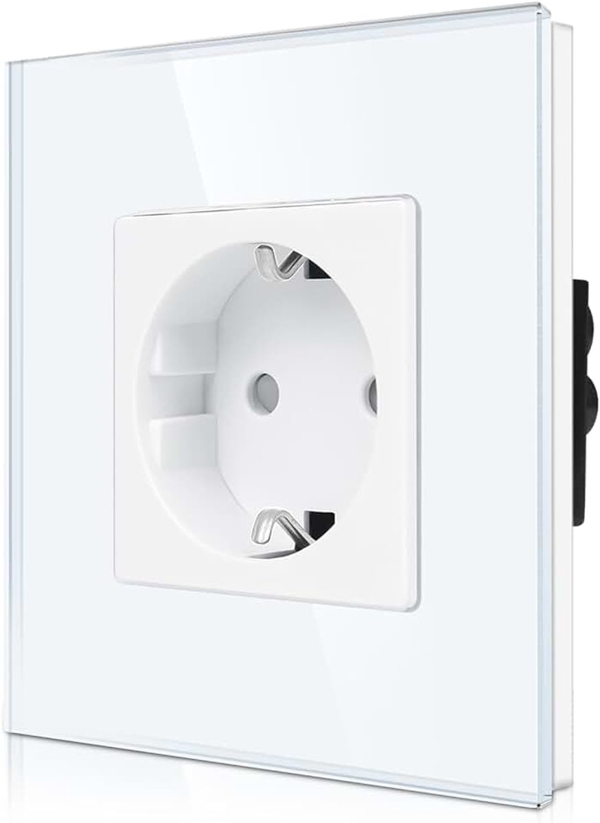 Stopcontacten met gehard glas, wit, Schuko-stopcontact met kinderbeveiliging, 16 A, met glazen frame
