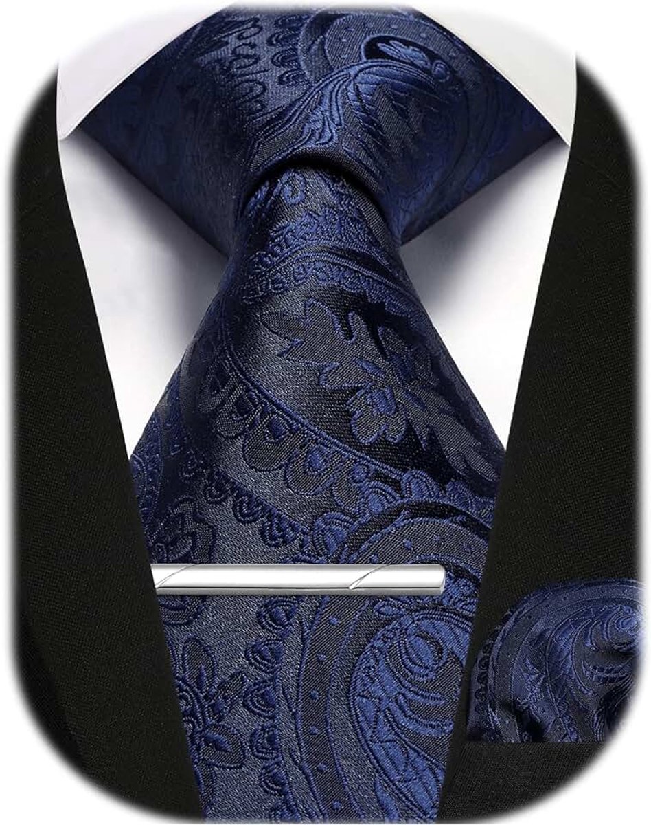 Stropdas en pochet voor heren, paisley geruite stropdassen voor mannen met dasclip, zakelijke formele bruiloftsstropdassen, zakdoek, dasspeld, cadeausets