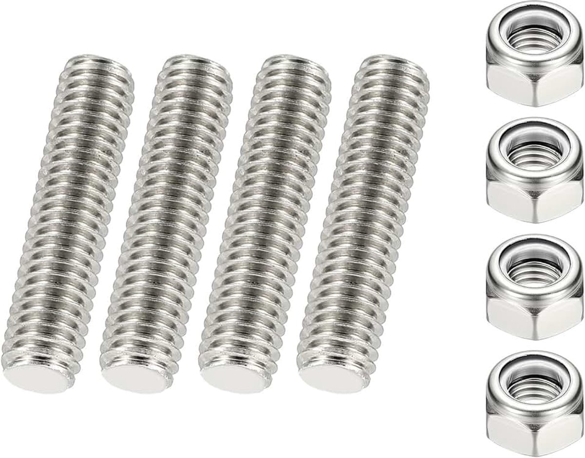 3/8"-16 UNC Volledige Draadstang 40 mm Lengte 304 Roestvrij Staal Rechts Draad Staven Met Moeren Voor Buisklemmen Ophangingen U-bouten 4 Stks