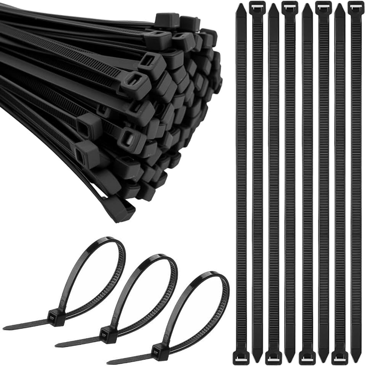 Kabelbinders, 200 x 7,6 mm Zwart Plastic Kabelbinders | UV-Bestendig, Temperatuurbestendig, Treksterkte tot 50 kg, voor Kabelbeheer, Tuinieren, Wonen, Werkplaatsen