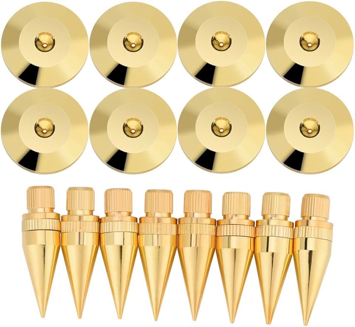 8 paar 6 x 36 mm koperen luidspreker spike-isolatiestandaard + basiskussen voetmat voor luidspreker, versterker, cd-dvd-speler, draaitafelrecorder, chassis, instrument
