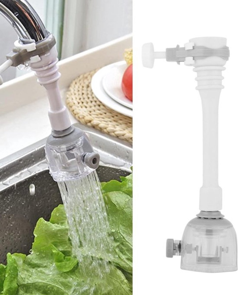 Verlengstuk kraan - verstelbaar, spatwaterdicht, draaibaar - keukenkraan accessoire - grijs - waterbesparend - 18cm lang.