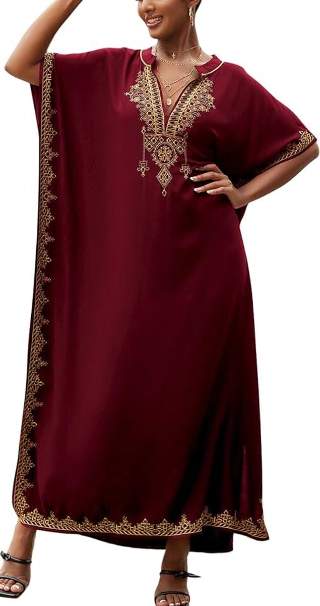 Maxi-kaftan strandjurk voor dames, Boheemse stijl, lang, strand, loungewear, zomer, eenheidsmaat, large