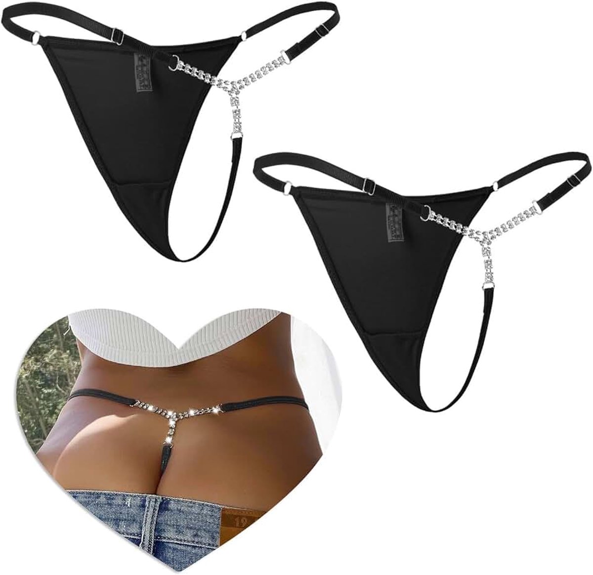 Comeondear String Dames Sexy Chic Hot Slipje Vrouwen Sexy Tanga Transparant Lage Taille Slips Met Strass Ondergoed Shorty G-String Grote Maat Onderbroeken Lingerie