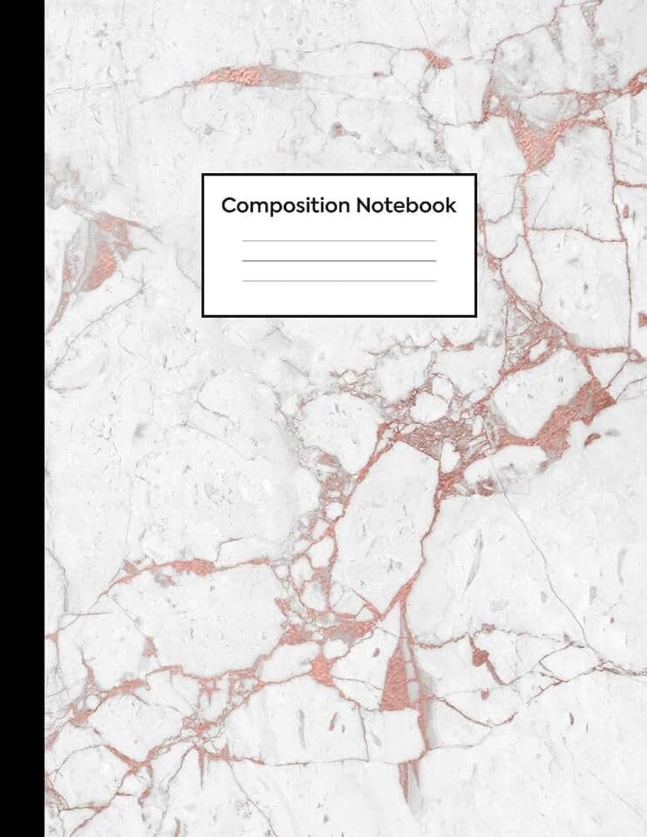 Notebook: Wide Rule - White Marble and Rose Gold Inlay, Composition Book for Girls, Kids, School, Students and Teachers (Wide Ruled 8.5 x 11, 100 pages)