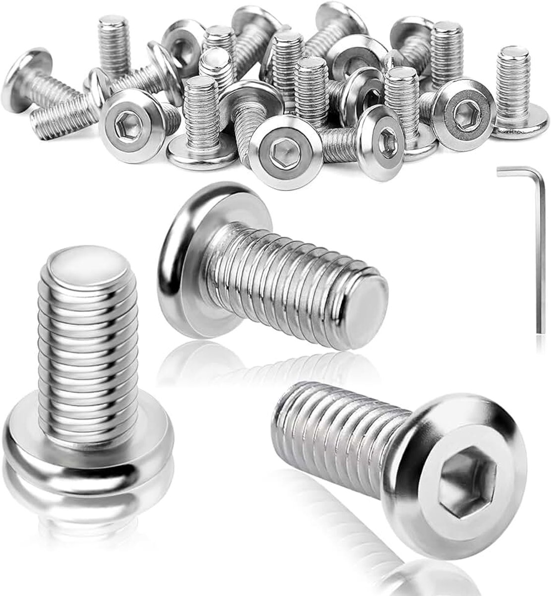 25 stuks M4 schroeven platte kopschroeven M4 x 10 mm roestvrij staal 304 lenskopschroeven binnenzeskant volledige schroefdraad met moersleutel bit machineschroeven voor montage onderhoud