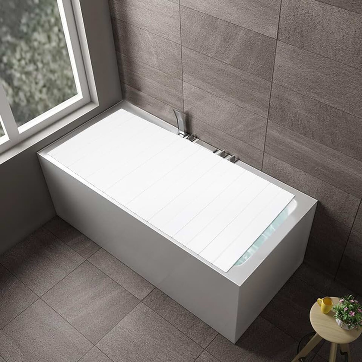 Badkuipafdekking, 180 x 80 cm, opvouwbare badkuipplank, pvc, badafdekking voor thuis, badkamer, wit