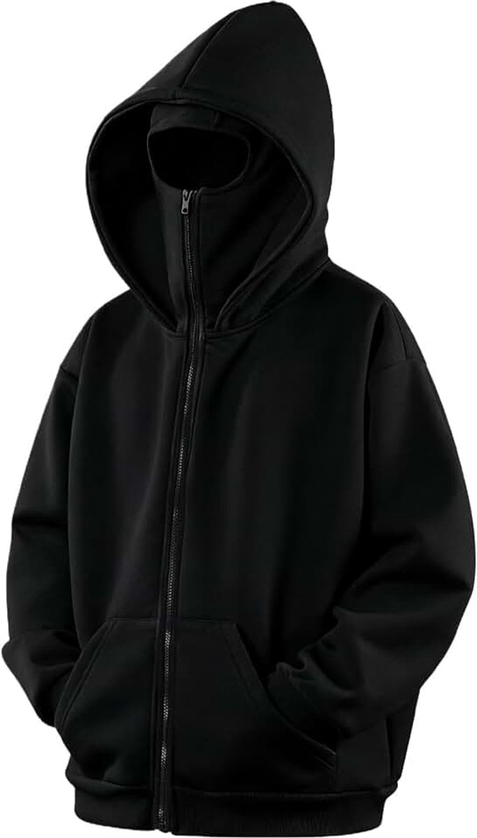 Balaclava Zip-up Hoodie Fleece Sweatshirt met Bivakmuts Hip Hop Streetwear Winddicht Warm Jas