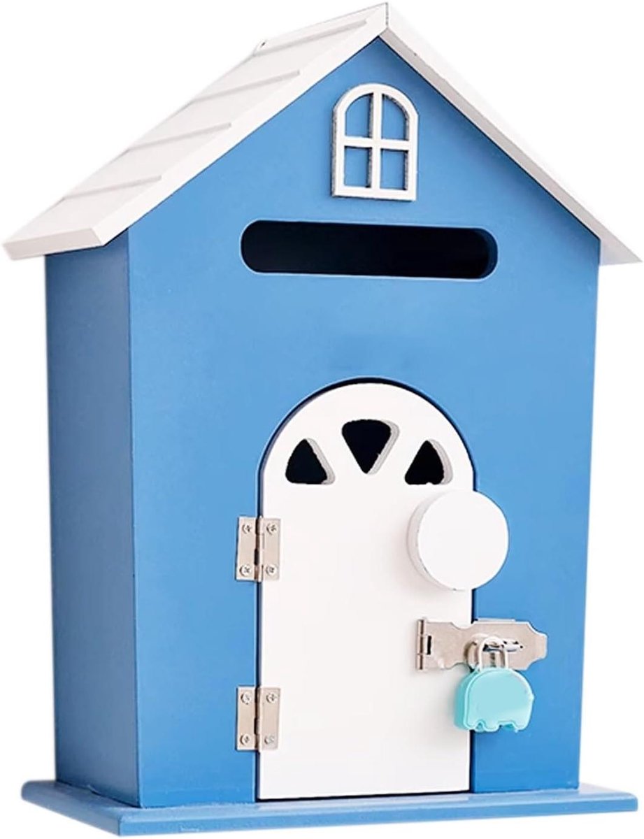 Wandbrievenbus Hout - Brievenbox Decoratie - Post Ontvangen - Waterdicht Ontwerp - 27 x 15 x 36 cm - Blauw