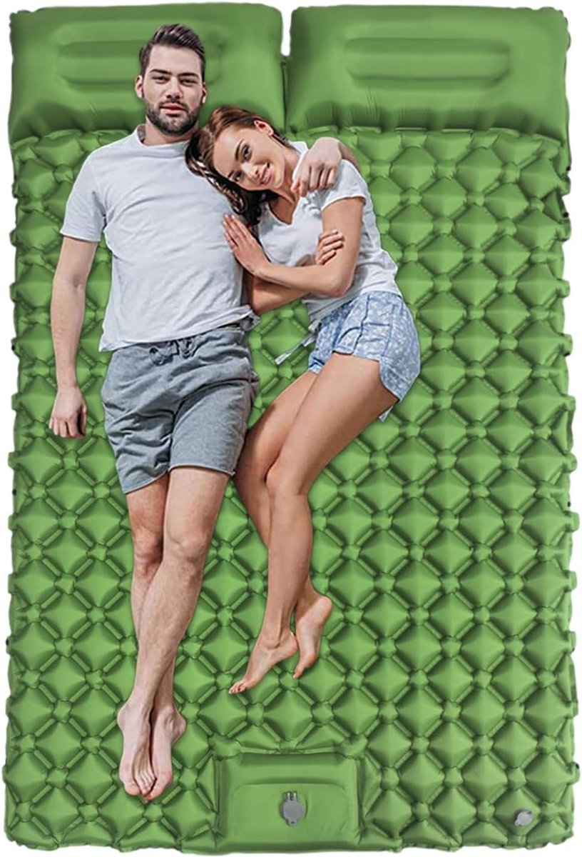 Kampeer Slaapmat - Luchtbed Mat - Buiten Slapen - Dubbellaags Constructie - 190x120x5 cm - Groen
