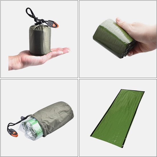 Nood Slaapzak - Survival Bed - Buiten Overleven - Warmte Vasthoudend - 200x90cm - Groen — afbeelding 4