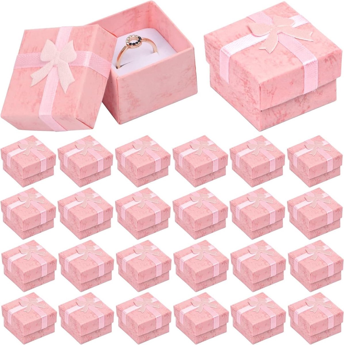 Geschenkdozen set van 24 - 4 x 4 x 3 cm - karton - met deksel en strik - ideaal voor sieraden - SnelShoppen