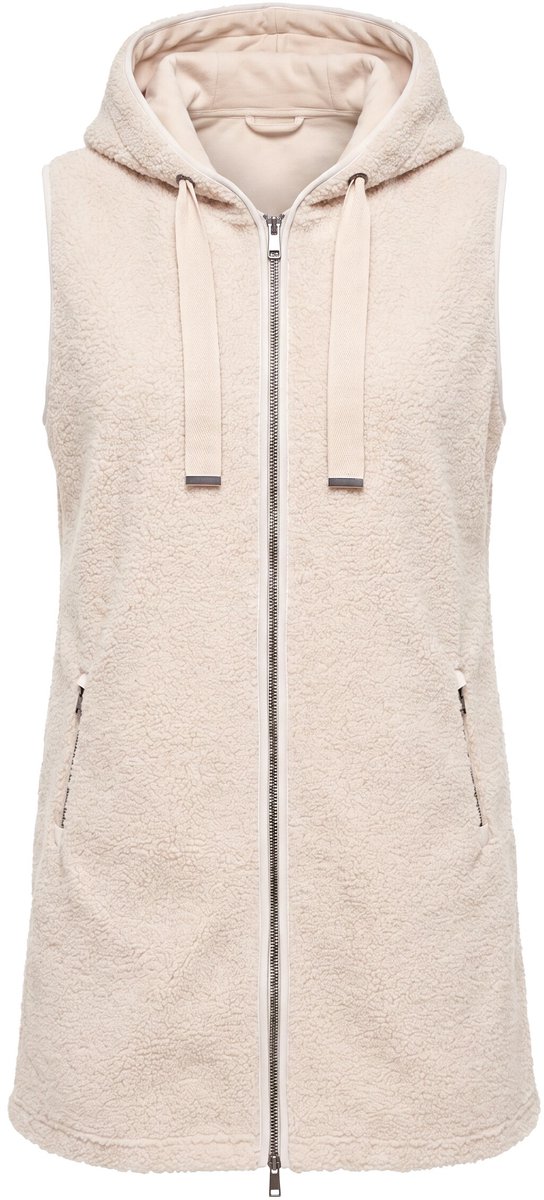 Ulla Popken - Dames - Lang teddyvest A-lijn capuchon - Lichtchampagne - Maat 50+