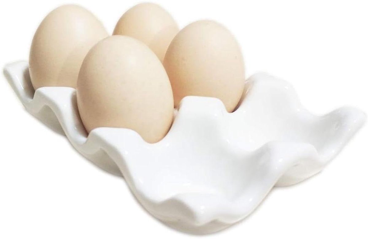 Keramische eierhouder - Eierlade porselein - Keuken opslag - Magnetron vaatwasmachinebestendig - 6 eieren - Wit