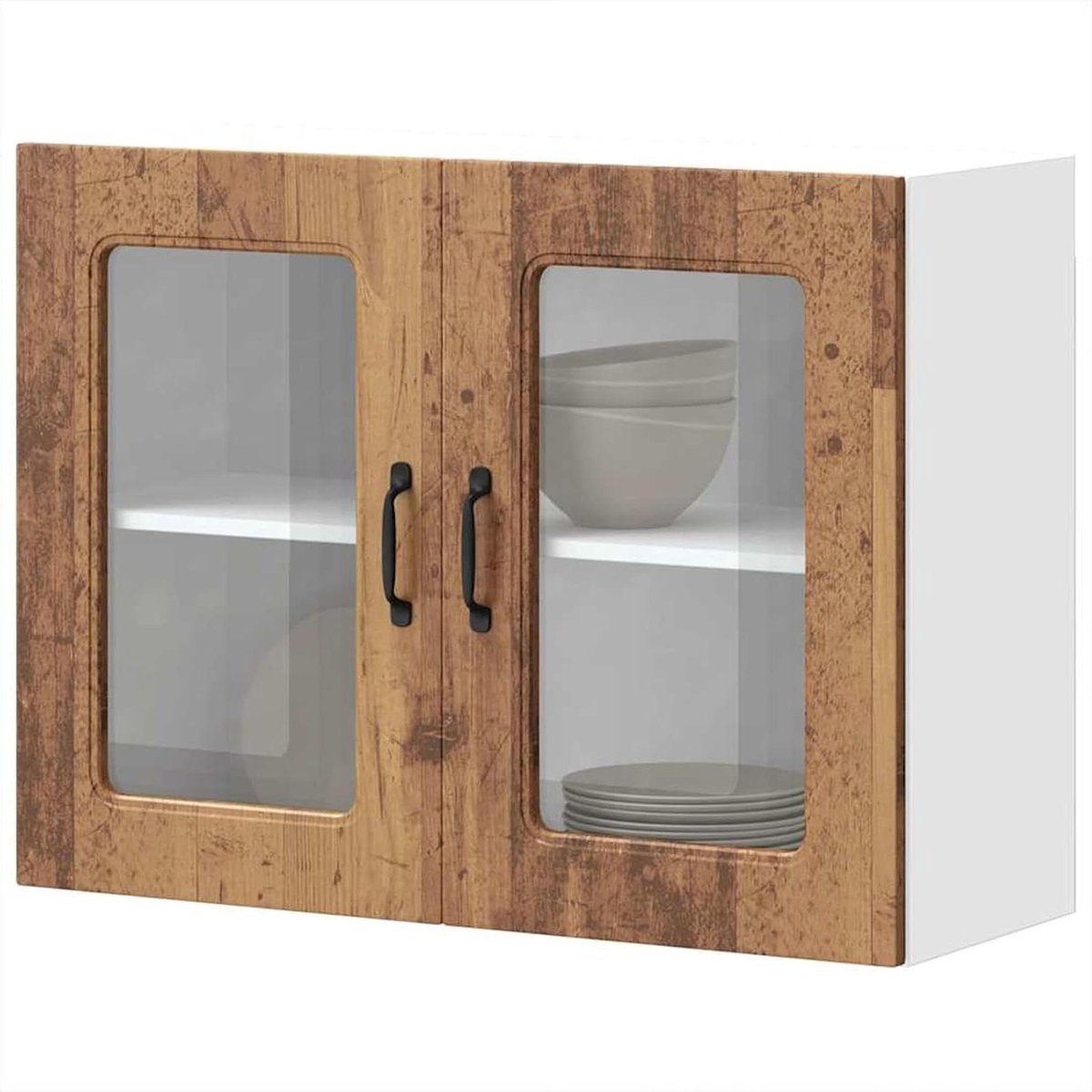 Keukenkast Glas - Wandkast Keuken - Keuken Opbergen - Oude Houtlook - 80x31x60 cm - Houtkleur