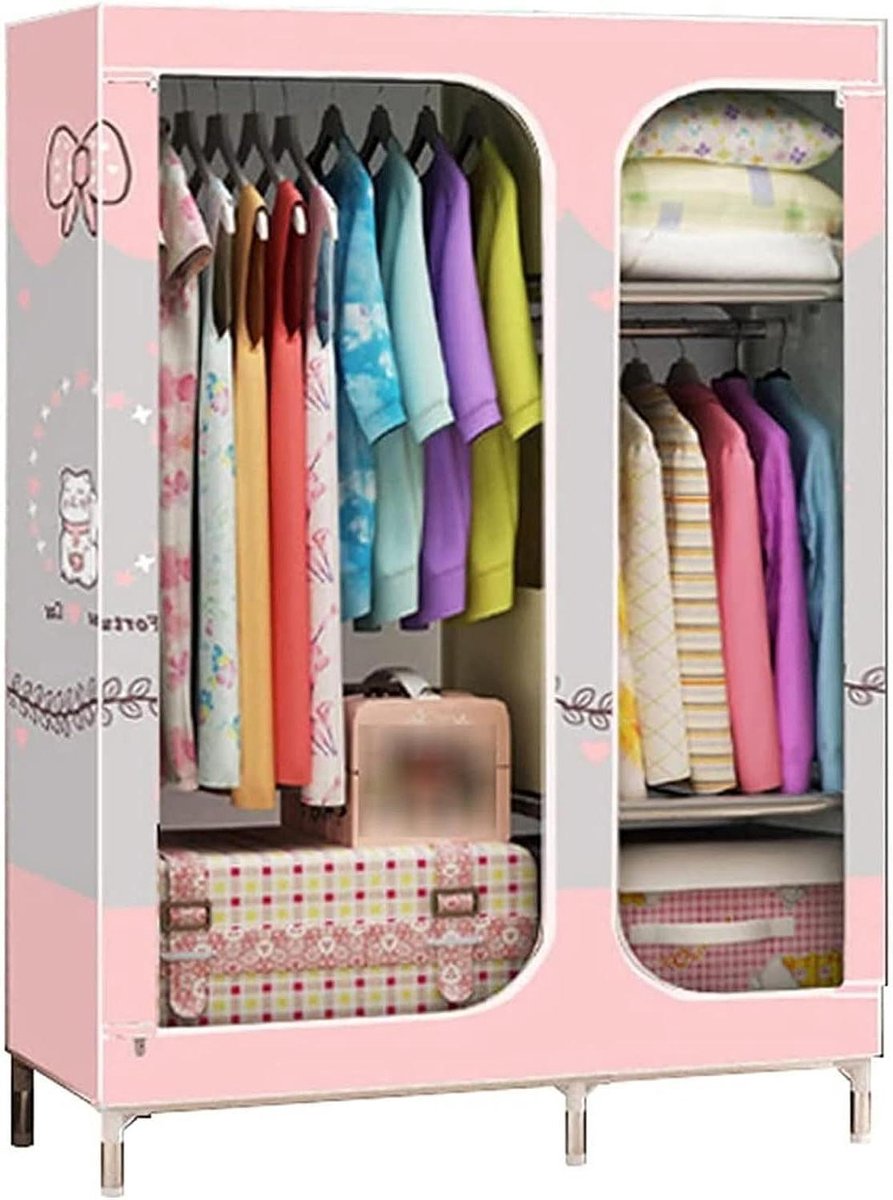 Draagbare kledingkast - Stoffen kast - Kleding opbergen - Met kledingroede - Rechthoekig - Beige