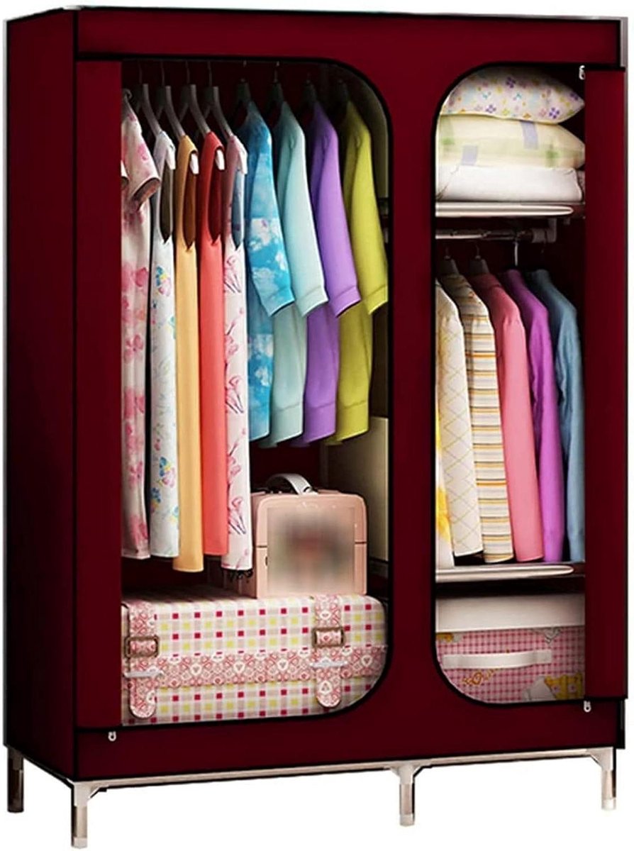 Draagbare kledingkast - Stoffen garderobe - Kleding opbergen - Versterkt stalen frame - 168x110x45cm - Grijs