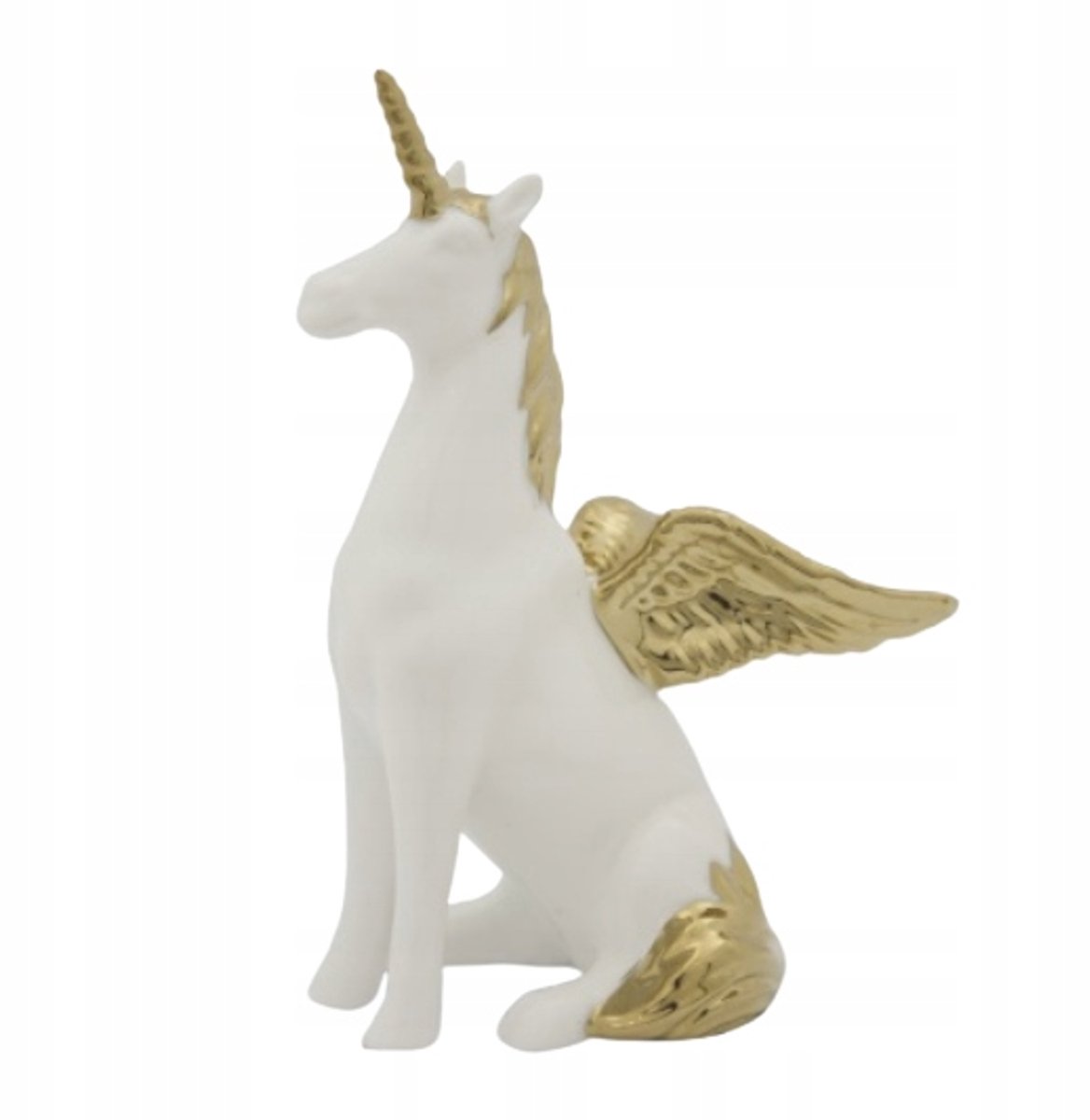 Eenhoorn Pegasus Figuur 14cm Wit Goud Keramiek