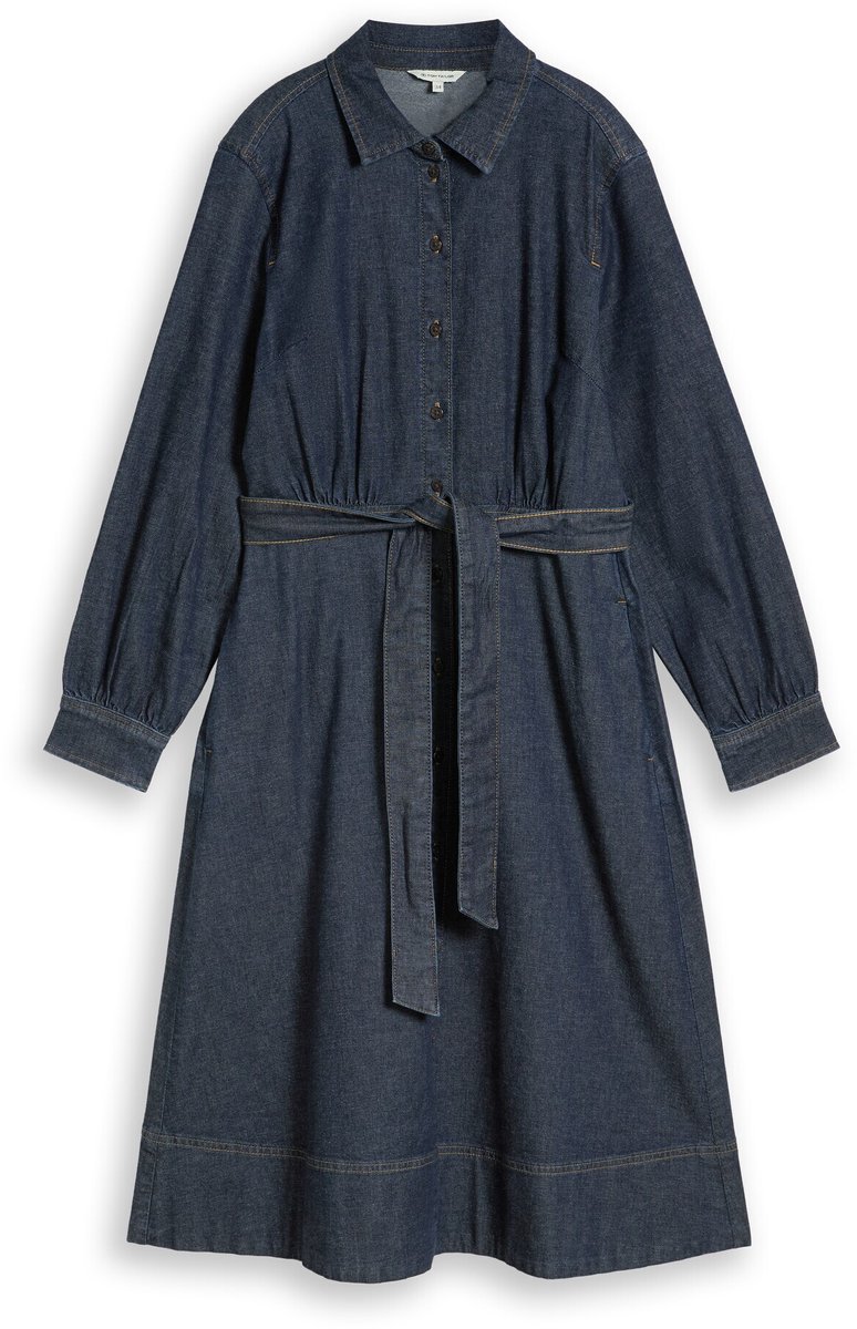 Tom Tailor - Losvallende spijkerjurk met riem - Maat 34 - Blue Rinse Denim