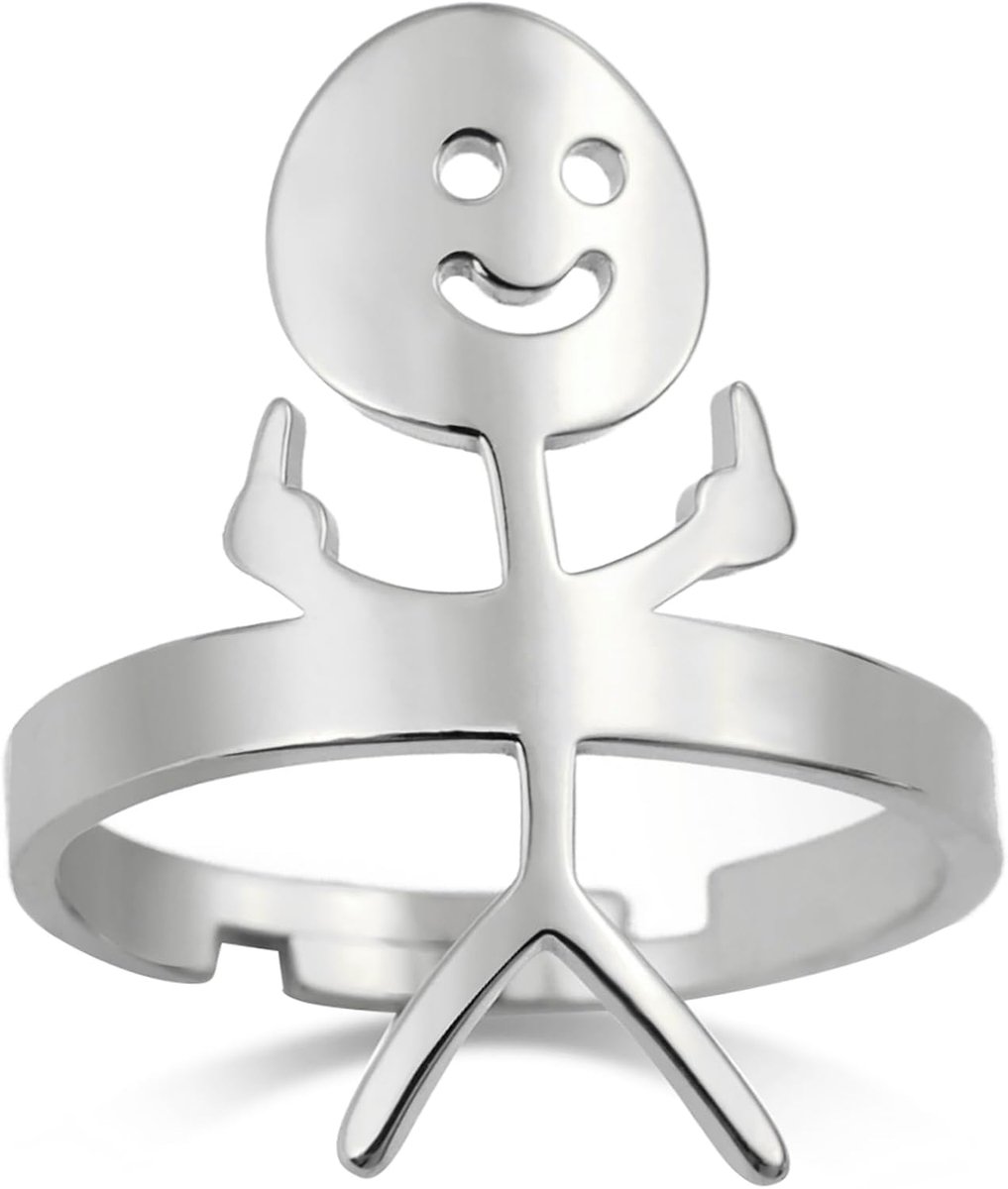 Smiley Gezichtsfiguur-sign talenring voor vrouwen mannen ring verstelbaar roestvrij staal opening teken taal ring met grappige figuren paar ringen