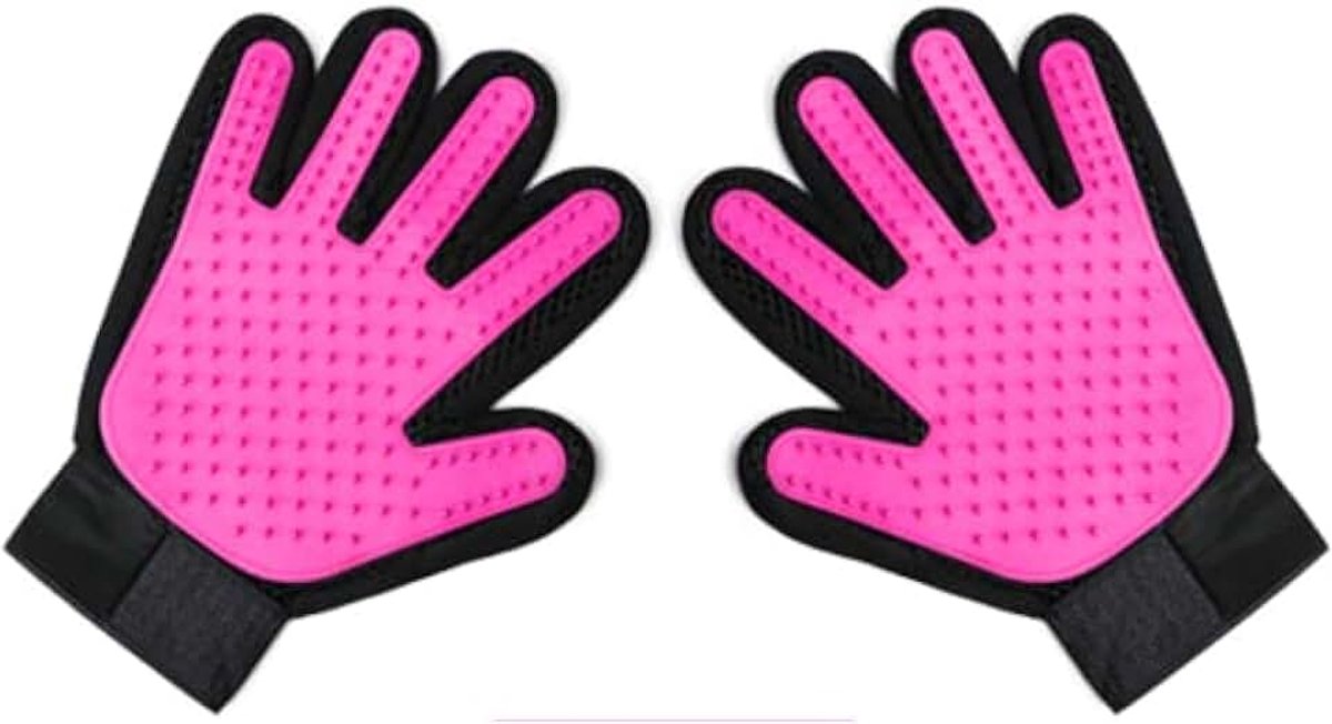 Huisdier Grooming Handschoen - Zachte Deshedding Borstel Handschoen - Efficiënte Pet Hair Remover Mitt - Verbeterd Vijf Vinger Ontwerp - Perfect voor Hond & Kat met Lang & Kort Bont - 1 Paar (Paars)