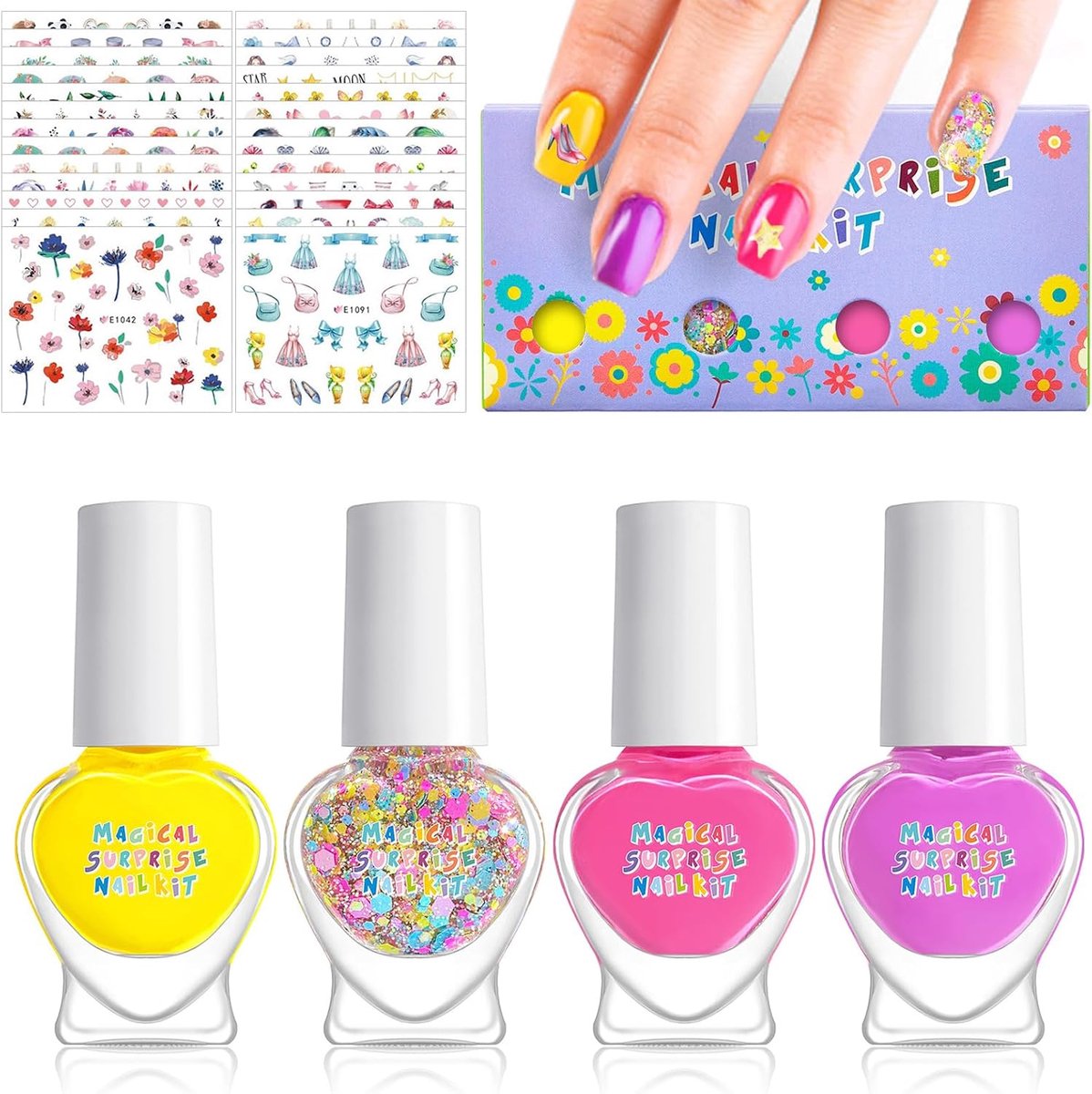 Set van 4 nagellakken voor kinderen - water oplosbare peel-off - glitternagellak - sneldrogend, veilig voor meisjes - SnelShoppen
