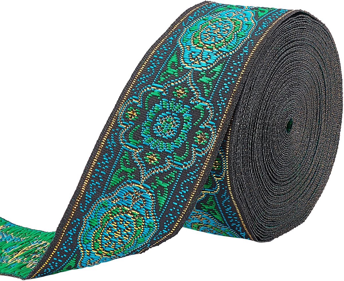 7M Groen Vintage Jacquard Lint 33Mm Breed Geëmobriderde Geweven Lint Stof Trim Fringe Voor Diy Kleding Accessoires Versiering St Patrick's Day Lente Decoraties
