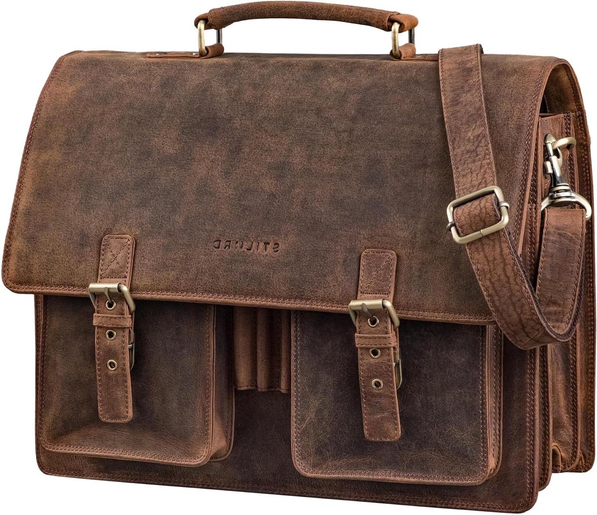 Leren Aktetas - Schoudertas Heren - Zakelijk Reizen - Groot Laptopvak - 42 x 37 x 16 cm - Bruin
