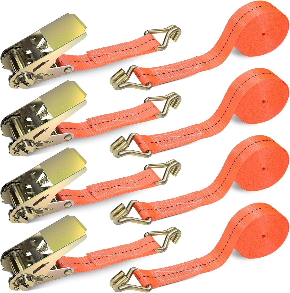 Spanbanden met ratel en haken, spanband, 5,5 m × 2,5 mm, 1000 kg, spanbanden met haken, 4-delige ratelset, tweedelige gedeelde bundeling, oranje