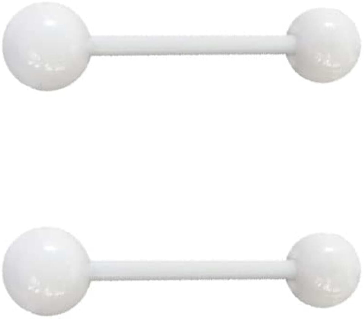 2 witte tongpiercings, flexibel, 16 mm lang, anti-allergisch bioplast-materiaal