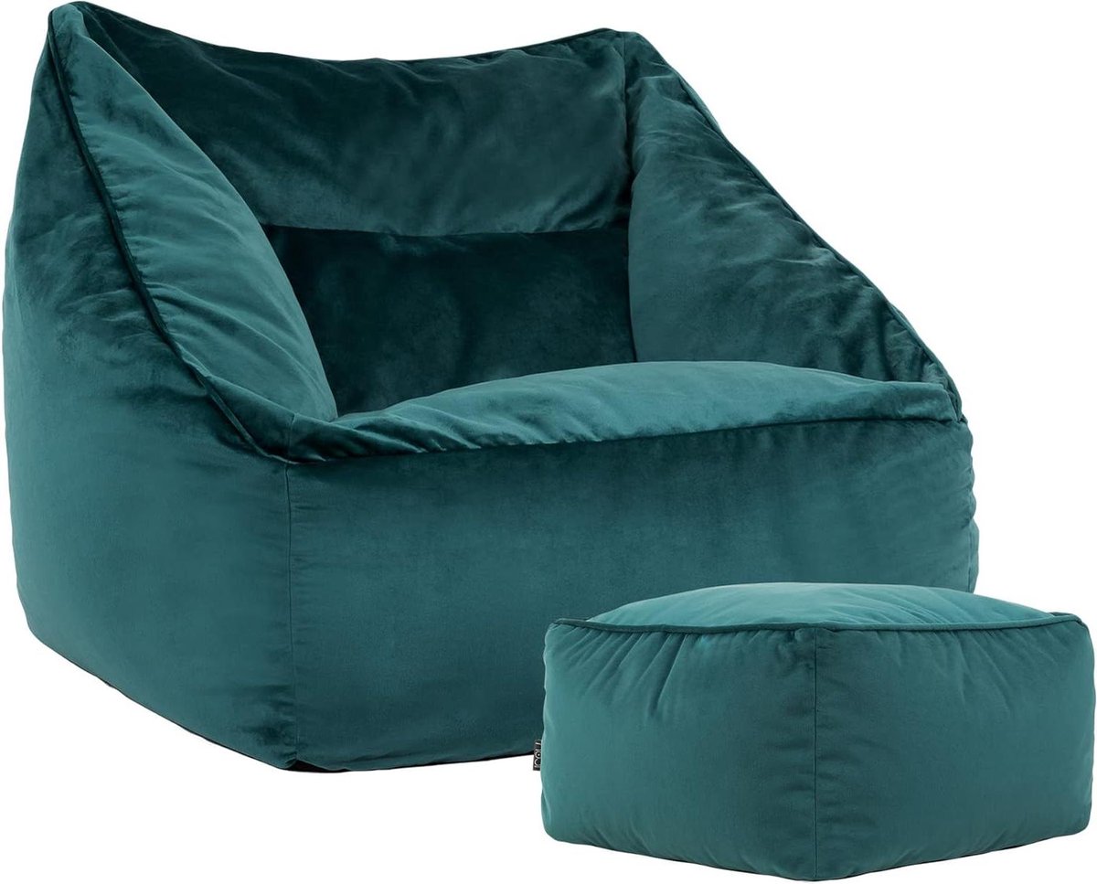 Zitzak Fauteuil - Zitpoef met voetenbank - Ontspannen in huis - Hoogwaardig fluweel - 88 x 100 x 80 cm