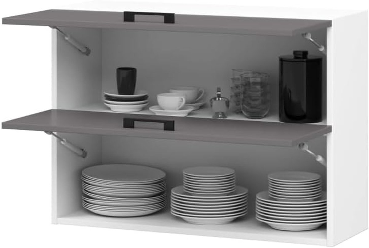 Hangende keukenkast - Bovenkast keuken - Keuken opbergen - Zacht sluitende deuren - 80x58cm - Wit grijs