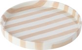 J-Line Gestreept bord - steengoed - lichtbeige/wit - small - set van 6