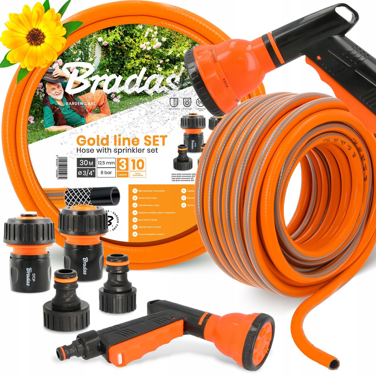 Tuinslang 3/4" 30m Set met Sproeikop en Koppelingen