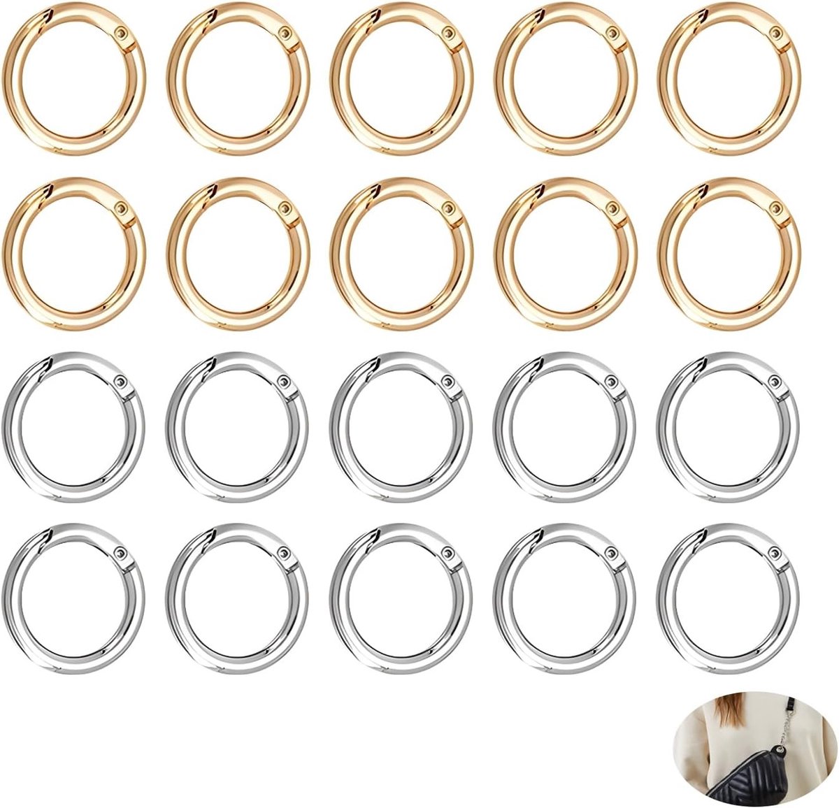 Mini Carabiner Haakjes met O-Ring - 25mm Sleutelhangers, Clip Haakjes voor Tassen en Portemonnees - 20 Stuks