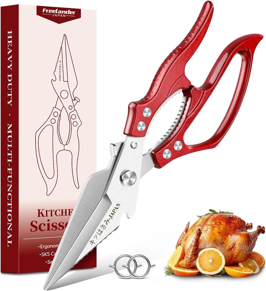 Professionele Gevogelteschaar voor de Keuken, Rood, Ideaal voor Koken en Grillen, Duurzaam en Ergonomisch