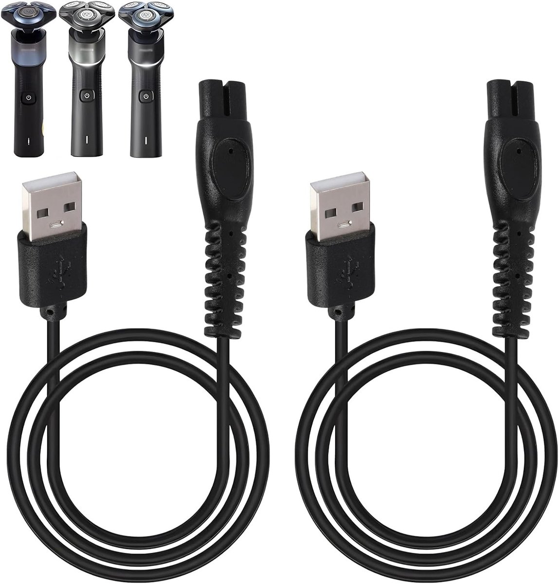 2 Stuks USB Oplaadkabel voor Elektrische Scheerapparaten, 5V, Veilig met Ingebouwde Bescherming, Compatibel met Diverse Modellen zoals QP2824, S7887, S5887, MG5910, X5004, S3241