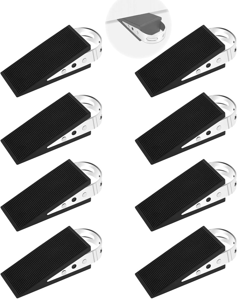 Set van 8 Rubberen Deurwiggen, Stapelbare Deurstoppers met Rvs Handvat, Krasbestendig en Antislip voor Alle Vloeren en Deuren