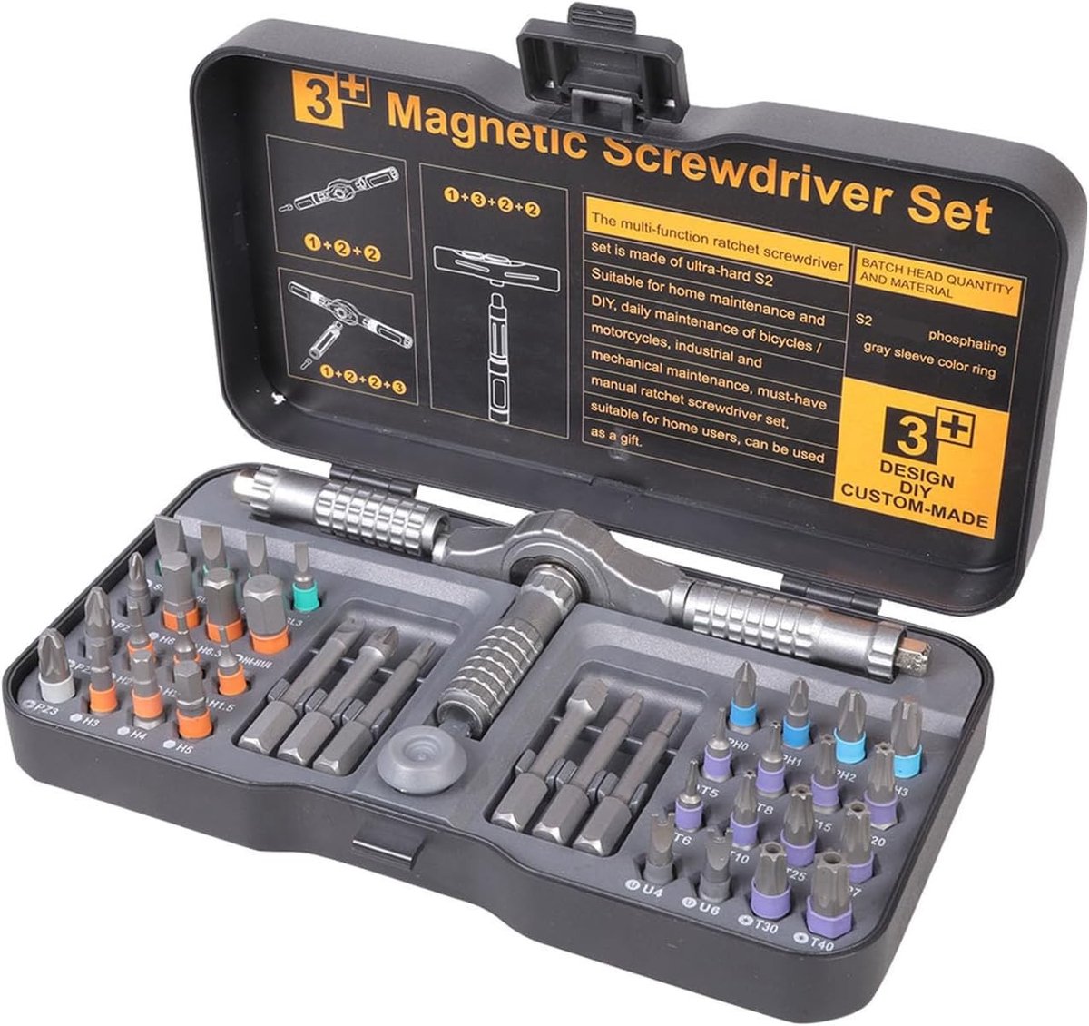 Complete 42-in-1 schroevendraaierset voor huishoudelijk gebruik, fietsonderhoud en reparaties van apparaten, inclusief magnetische bits en handige opbergdoos