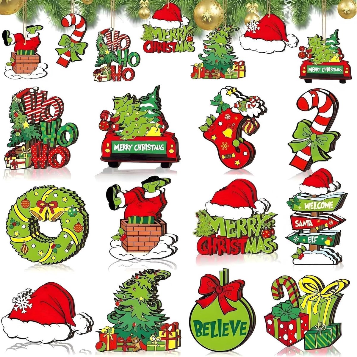 Houten Kersthangertjes, 24 Stuks, Kerstboom Ornamenten, Decoratie voor de Feestdagen, Houten Versieringen, Kerstdecoratie, Natuurlijke Houtlook