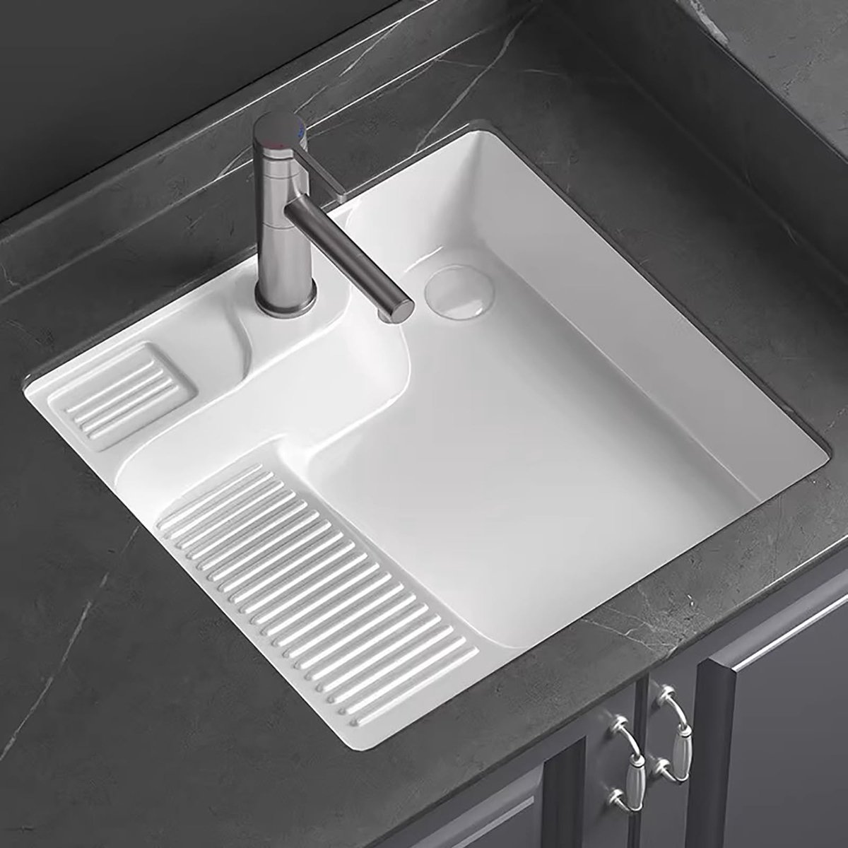 Wastafel met Wasbord - Inbouwkeramische Wasbak - Inclusief Kraan