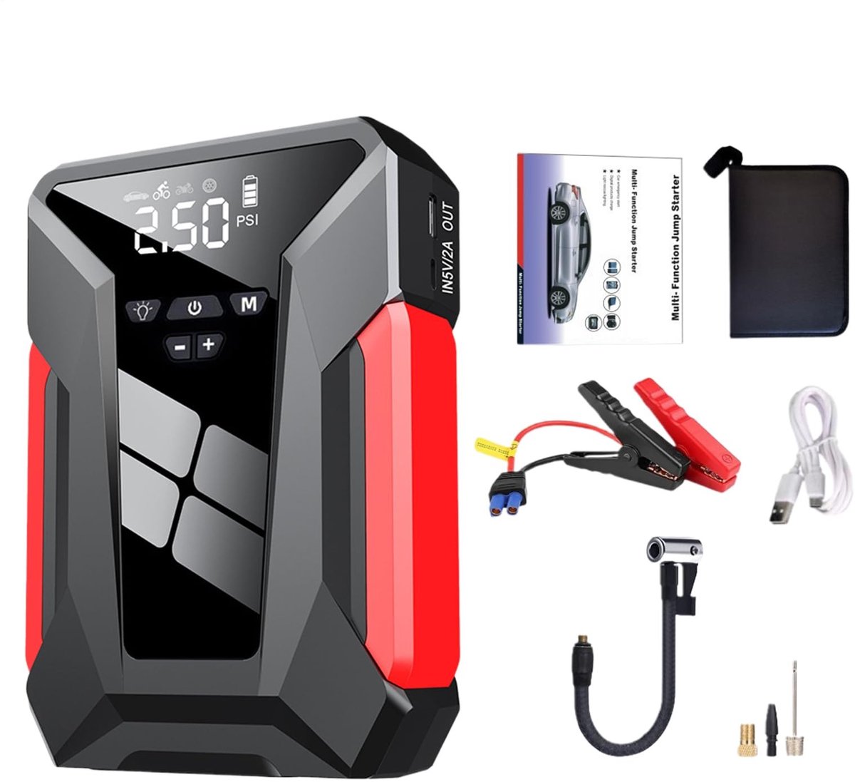 Draagbare Autobatterij Oplader en Startbooster - Inclusief Pompaccessoires