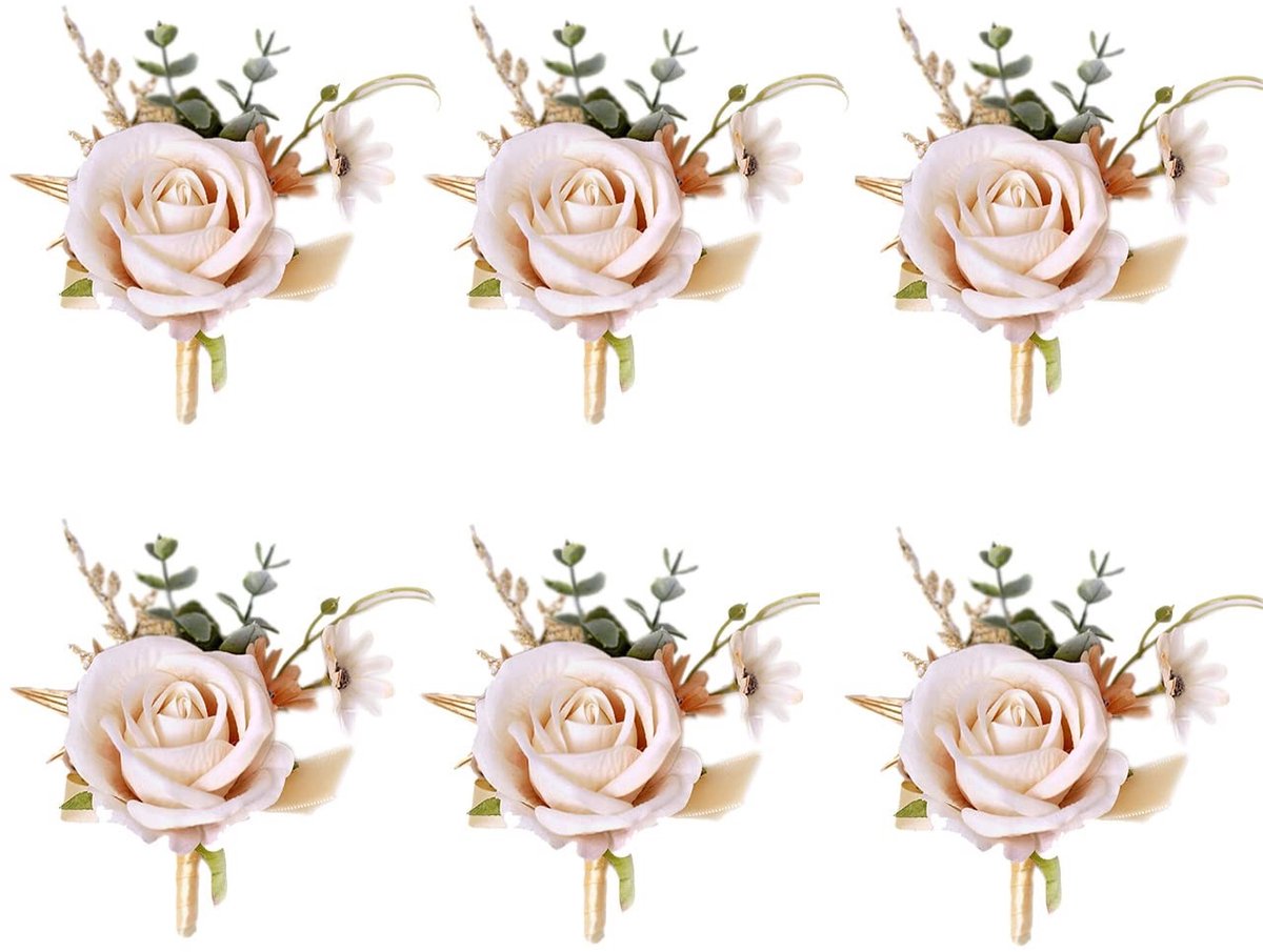 Boutonniere Set van 6 - Champagne Gold voor Bruiloft en Feest