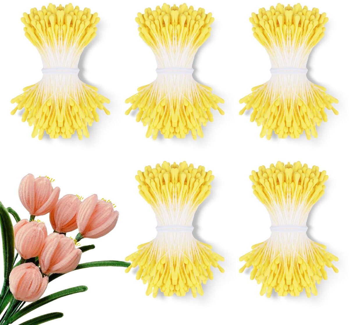1800 Stuks Dubbele Stamens - Matte Gele Kunststof Bloemaccessoires